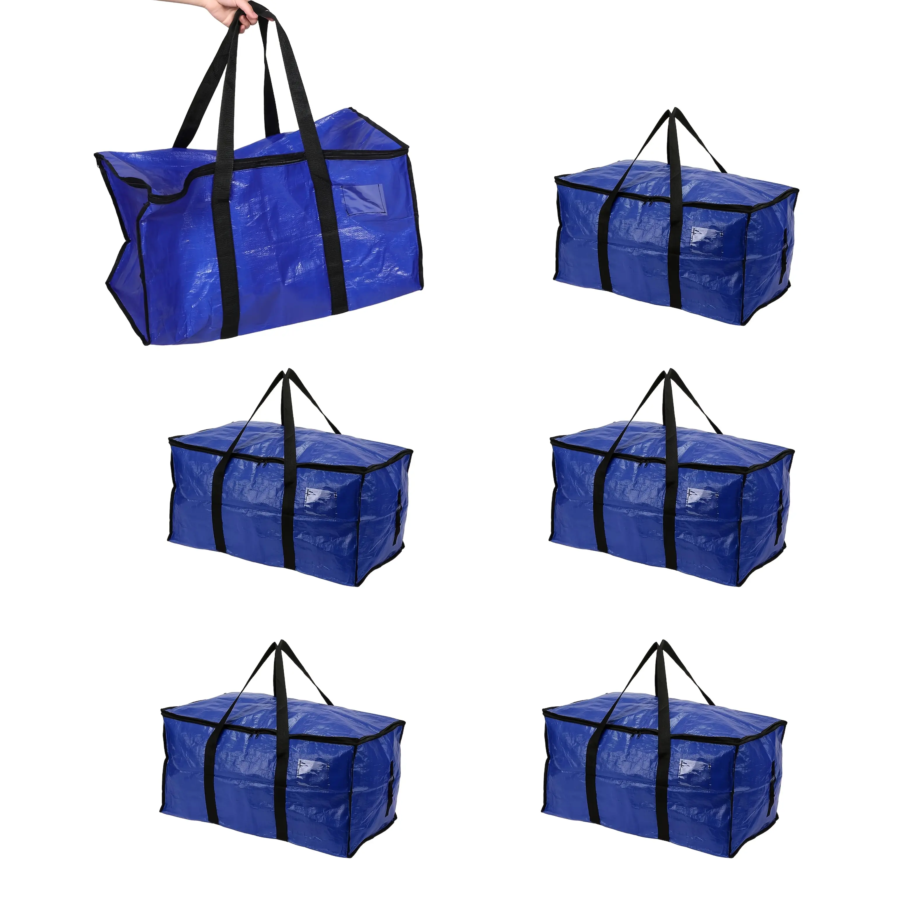 5+1 Pack Moving Bags Moving Storage College Dorm Camping Packing Travel Heavy Duty, Sturdy Handle, Foldable Blue Duffle Bag, Zipper Storage Tote Bag Moving Boxes Box Alternative