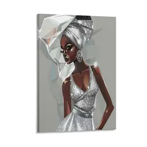 Black Girl Wall Art - Modern Silver Dress Black Woman Wall Art Poster Canvas Wall Art For Bedroom Decor Bar Office Room Decor Gift