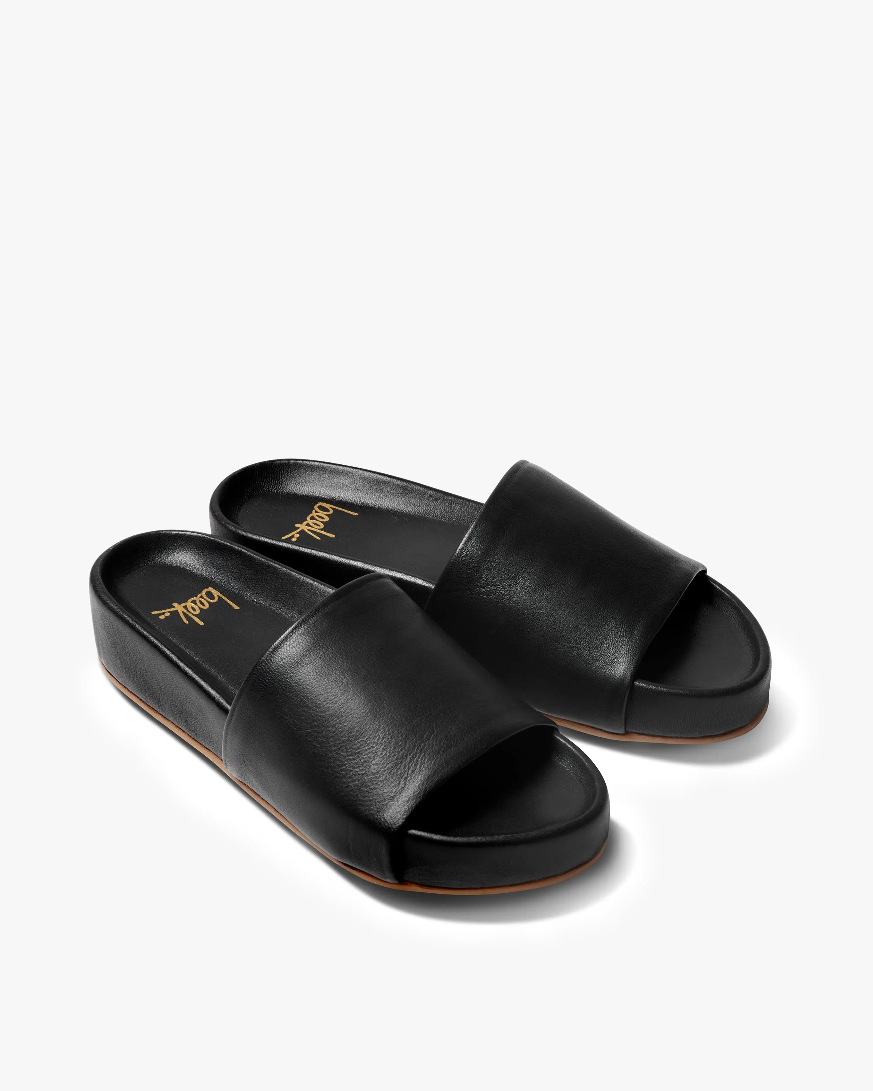 beek PELICAN Black Slide Sandals Women's Leather Platform Shoes with Memory Foam Footbed & Rubber Outsole for Summer Walking