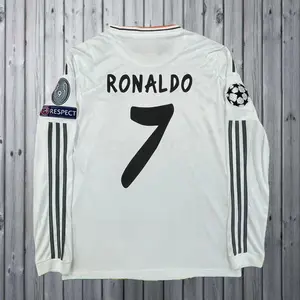 2013 2014 Home White Retro No.7 Ronaldo LongSleeved Soccer Jersey