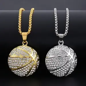 New hip-hop jewelry, gold diamond basketball pendant necklace, men's personalized sports trend accessories