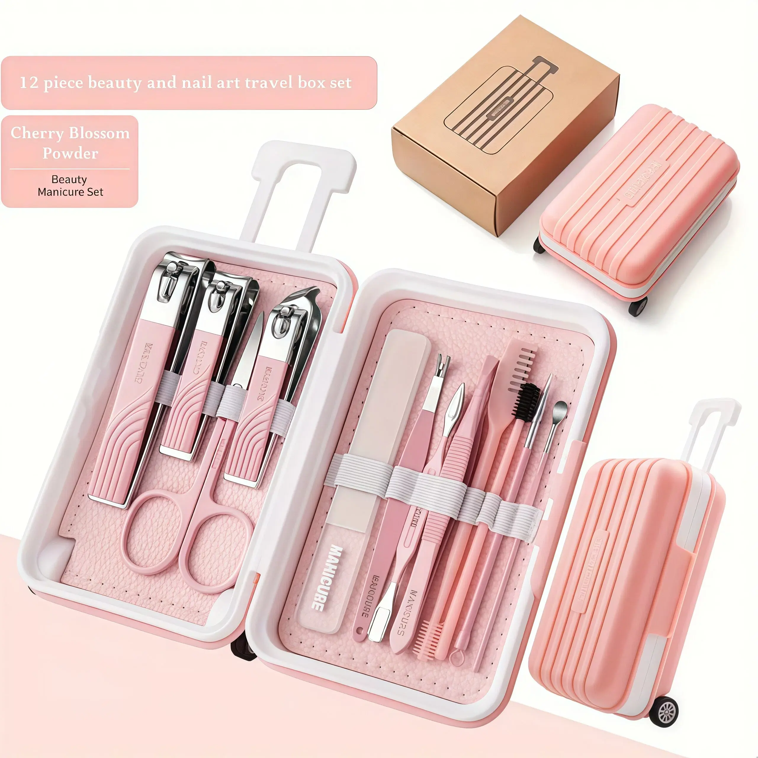 12-in-1 Manicure Pedicure Kit, Professional Durable Stainless Steel Nail Clipper Set with Mini Suitcase Travel Case, Portable All-in-One Nail Grooming Care Tools for Home Office Travel, Ideal Gift Set for Women's Daily Use