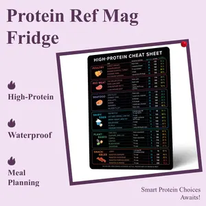 High Protein Food Reference Magnet - Fridge Cheat Sheet for Muscle Building, Weight Loss & Meal Planning - Waterproof Nutrition Guide with Calories & Protein Content