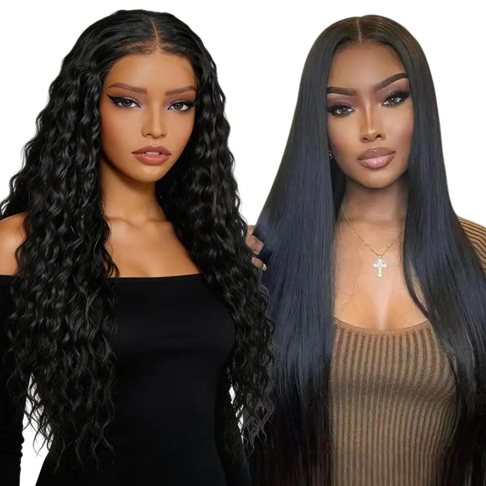 [Blend] Hurry! Buy 1 Get 1 Free Blended Human Hair Lace Front Wig | 180% Density, Transparent Lace, #1B Straight Hair & Ocean Wave Wigs #SummerVibes