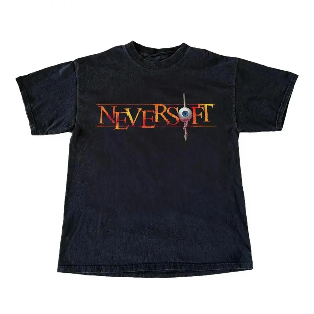 Vintage 1800s 'Neversoft' Black Short Sleeve Athletic Top - Athletic Apparel, Activewear Clothes, Sporty Chic Versatile Top for Pairing with Jeans, Sneakers, Athleisure Clothes, Fitness Athletic Streetwear
