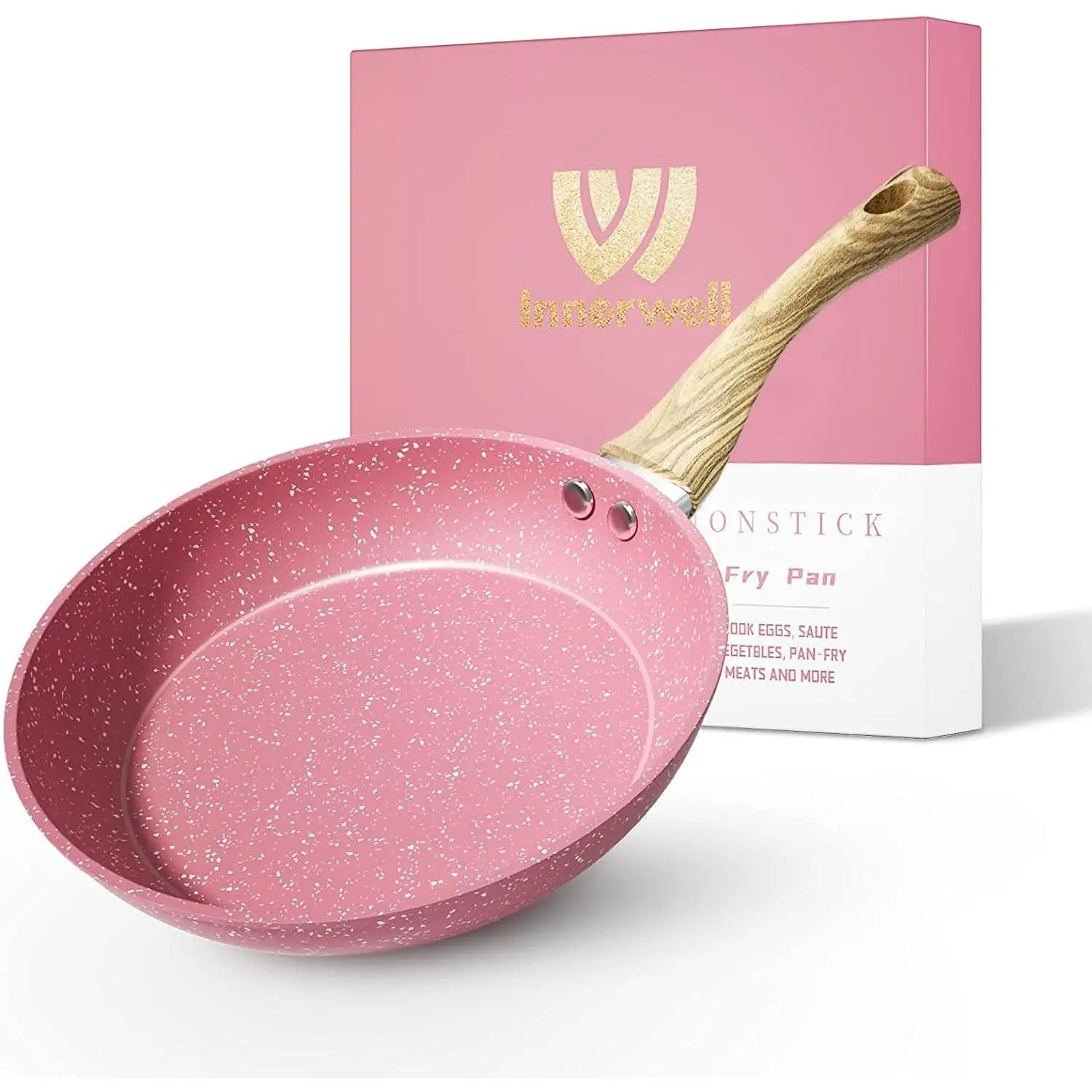 Frying Pan Nonstick, 9.5 Inch Pink Egg Pan, Non Stick Fry Pan  PTFE PFOA-Free Omelet Skillet Pan, Toxin-Free Skillets Stone Cookware, Anti-Warp Base with All Stove Tops, Induction Compatible