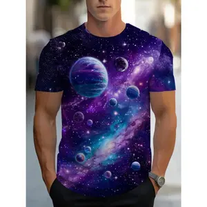 Men'S Casual for galaxy Print T-Shirt - Breathable Lightweight Fabric, Vibrant Purple Design, Comfortable Fit for Travel & Daily Use, Stylish Modern Look, Outdoor Tshirt |   Vibrant Print Shirt |   Lightweight Shirt
