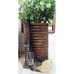 Western Cowboy Pistol Revolver Gun With Braided Ropes Barrel Floral Vase Decor