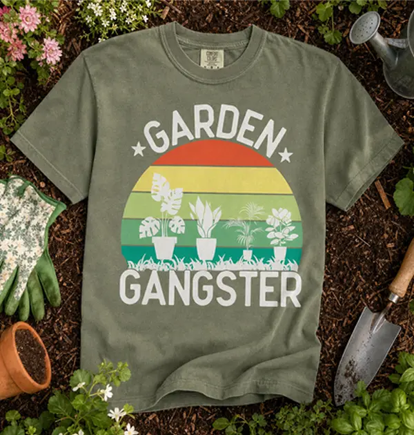 Garden Gangster T-Shirt | Plant Lover, Retro Sunset Plant Pots
