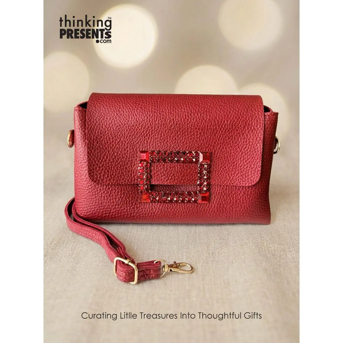 Women's 7-Piece Classic Clover Charm Jewelry Set with Vegan Crossbody Bag & Silky Fabric Scarf, Ideal Friendship Gifts, Tiered Neck., Ruby Accents., Bracelet, Birthday, Celebration Gifts, Elegant, Evening, Female Wear.