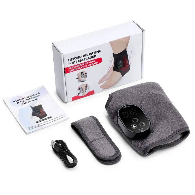 Rechargeable Dual Motor Foot Massager with Heat Therapy and Vibration, Adjustable Straps, 3 Speed Settings, Suitable for Left and Right Feet