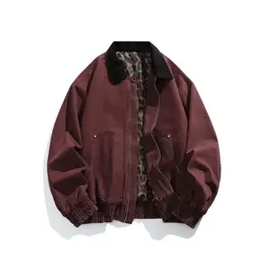 Men’s vintage pure cotton leopard-print denim jacket with a collar — Detroit denim jacket, leather bomber jacket for spring and autumn