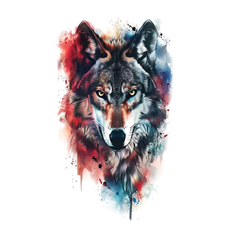 (6 Temporary Stickers with 3 Items & 3 Random Designs) Waterproof Temporary Tattoo Stickers Featuring A Realistic Watercolor Fierce Wolf Totem for Body Art