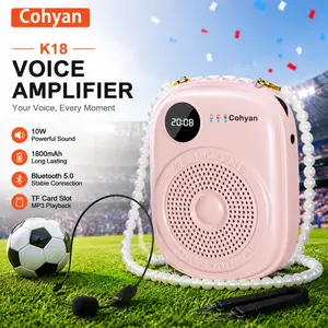 COHYAN K18 Lightweight and Portable Voice Amplifier with Headset and wireless Microphone, Multiple Connectivity Options, Smart Battery Display, Portable Speaker for Teachers, Tour Guides, Yoga, Speech, Training & Gifts-Bluetooth-Mini-Pink-Black summervibe