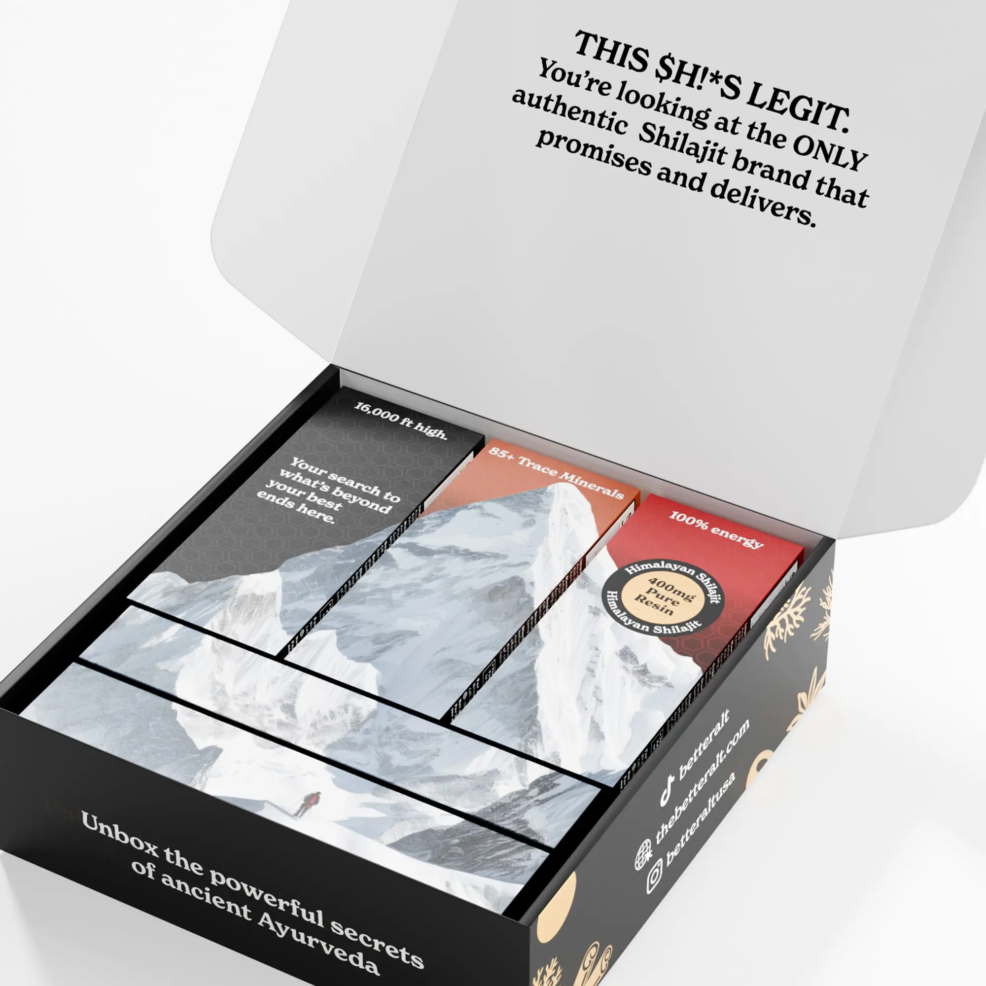 BetterAlt Ultimate Shilajit Energy Kit | Cinnamon, Caramel & Classic Honey Sticks, Tamarind & Mango Shilajit Gummies | Energy Gift Box | 1-Month Pack