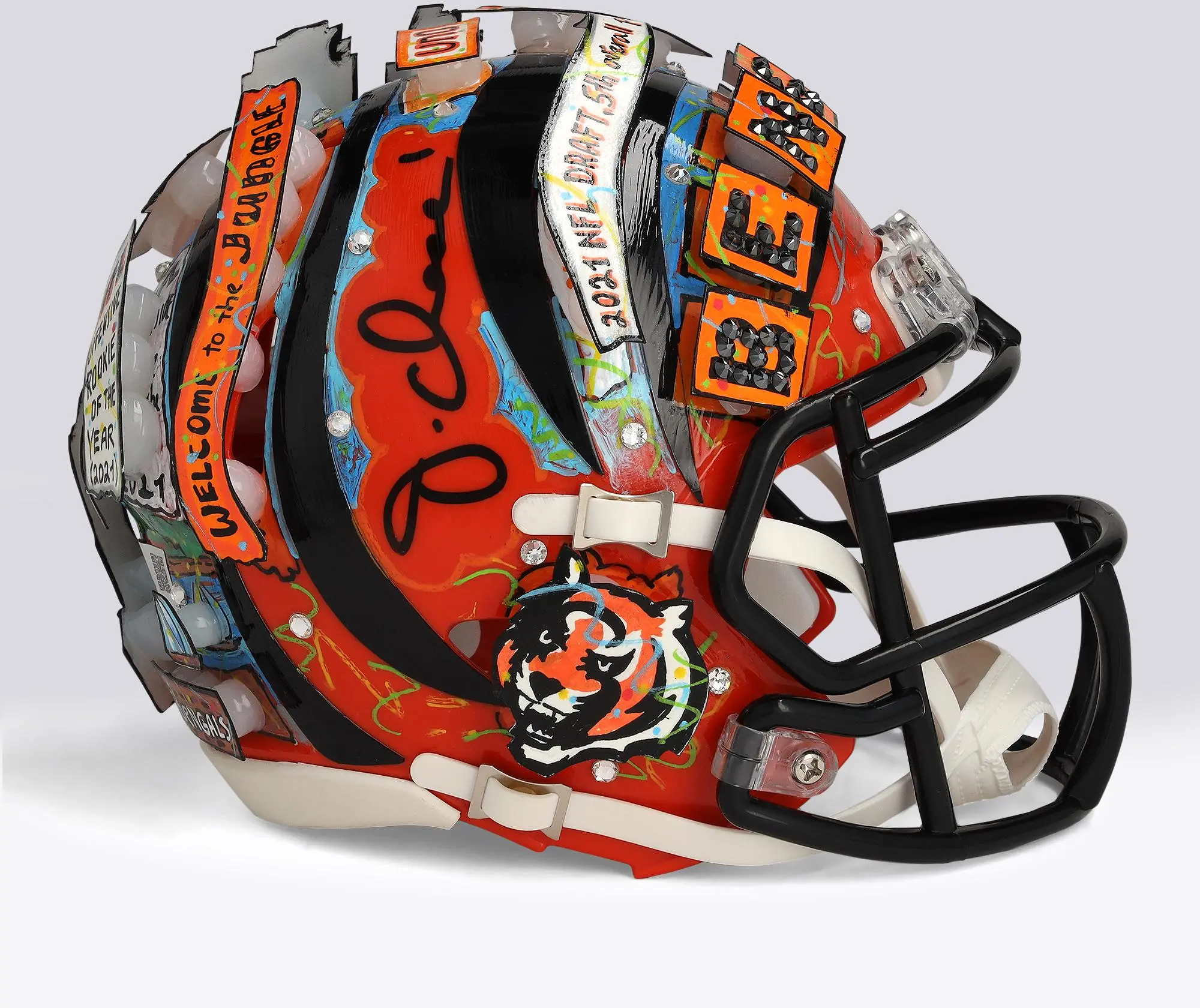 Ja'Marr Chase Cincinnati Bengals Autographed Riddell Speed Mini Helmet - Art by Charles Fazzino - WN55916245 - Fanatics Authentic Certified