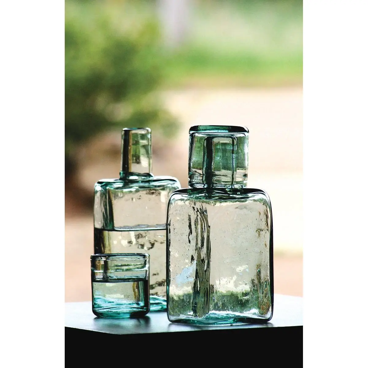 212 MAIN Hand-Blown Glass Bedside Water Carafe & Thickened Glass Cup Set - 8.5 in. Organic Shape, 1-of-a-Kind Handmade Glassware Set, Stylish Kitchen Drinkware Accessory