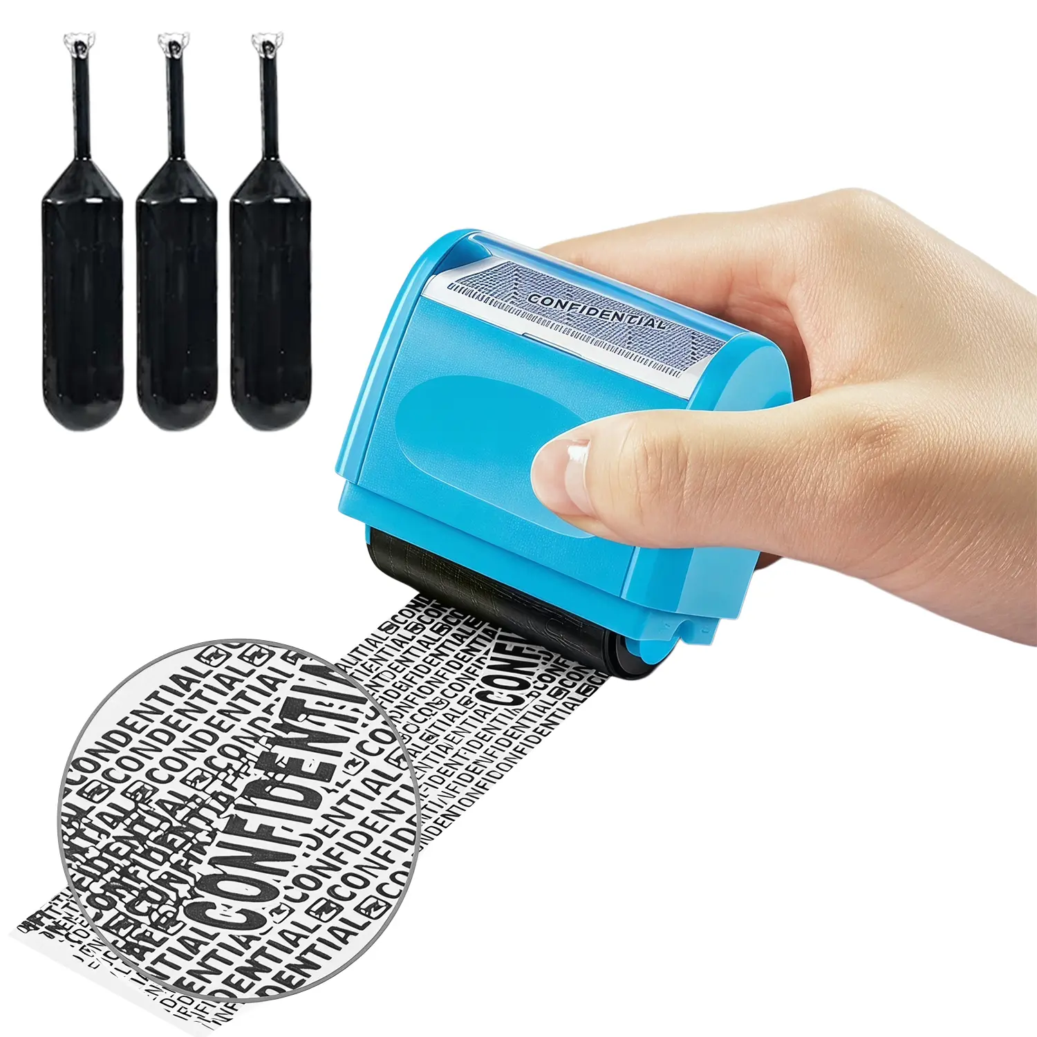 Identity Protection Stamp with 3 Ink Refill, Wide Confidential Stamp Security Stamp Roller for Identity Theft Prevention