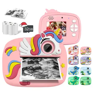 2025 New Kids Camera Instant Print，Selfie Digital Camera With 1080P Videos Toddler Portable Travel Camera Toy For 3-9 Year Old Boys Girls(Included 32G SD Card and printing paper rolls),Christmas Birthday and New Year Gifts For Kids Age 3-12, Camera Lens