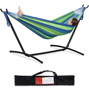 Hammock with Stand for Outside, Heavy Duty Space Saving Steel Stand with 500 lb Capacity,Double Hammock with Portable Carrying Bag, Patio,Yard, Green