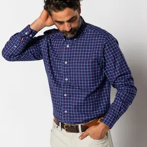 Cotton Oxford Shirt Plaid Beacon Blue