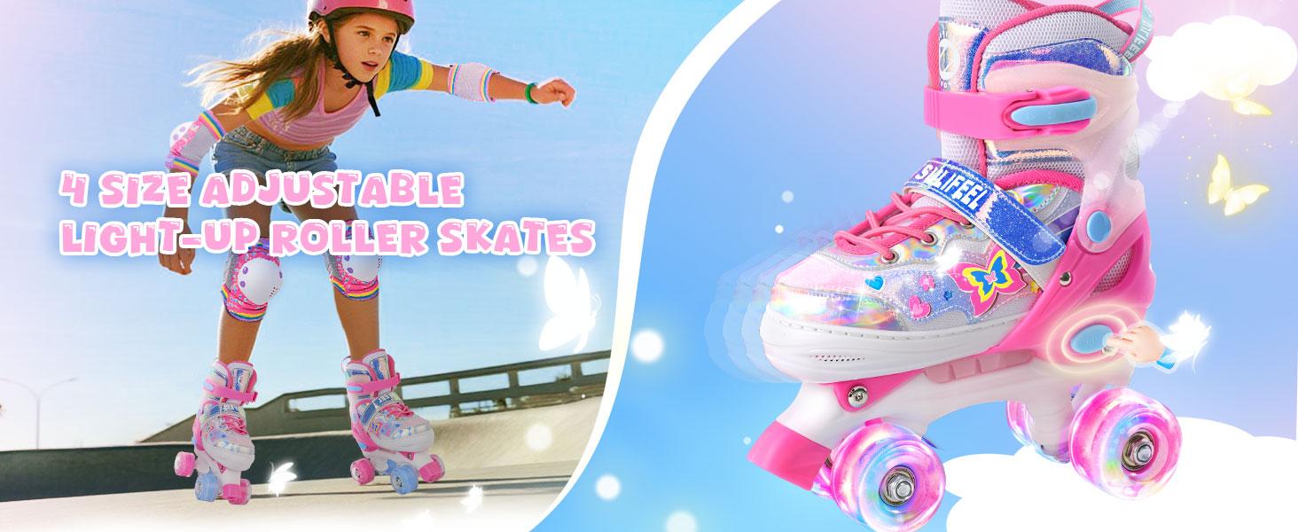 SULIFEEL 4-Size Adjustable Roller Skates for Kids Boys, Light Up Flashing Wheels Design, Suitable for Ages 3-5, 5-8, 6-12, Safe Beginner Skates, Perfect Gift for Indoor Outdoor Sports