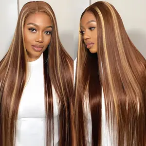 OQ HAIR Ombre Highlight Pre Cut 7x5 Lace Front Wigs Human Hair 4/27 Honey Blonde Straight Wigs Human Hair Pre Plucked Vacation Hair Wig Outdoorfun dealsforyoudays
