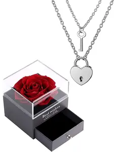 Heart Key & Lock Jewelry Set, Rose Gift Box, Couple Necklace, Friend Necklace, Ideal for Valentine's Day, Christmas, Anniversary