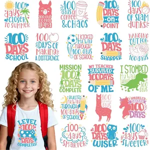 100 Days of School Iron on Transfers for T Shirts - 20 Sheets DTF Transfers Ready to Press Back to School Cute Iron on Decals Vinyl for Clothing Jacket Hat Bag DIY Costume Decorations