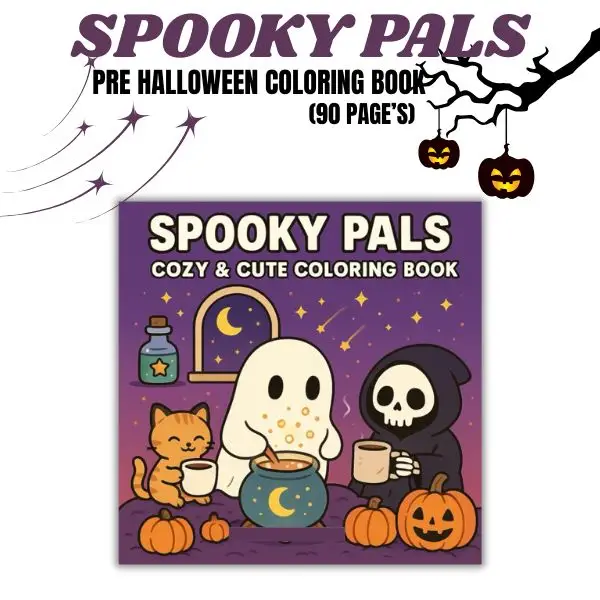 Halloween Fall Gift Spooky Pals Pre-Halloween Coloring Book for Adults & Kids - 90 Pages of Cozy & Cute Ghosts, Haunted Scenes & Fun Spooky Moments fo