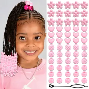 60 count  Heart Hair Beads for  Girls  Valentine's Day Dreadlock  Beads for Braids Multi Shape Large Pony Bead Cute Loc Dreadlock Accessories for DIY Women HairStyle