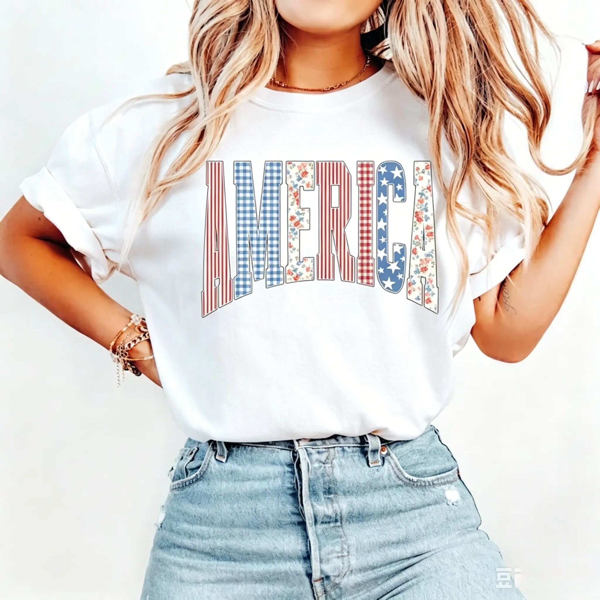 100% Cotton USA Tee American Girl Shirt Aesthetic Patriotic Shirt