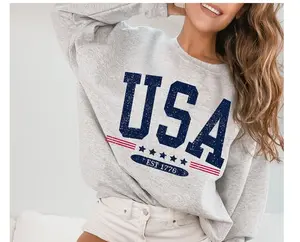 USA est 1776 sweatshirt , Faded Vintage Style Aesthetic USA Crewneck Trendy Varsity Style America Crewneck July 4th memorial day patriotic