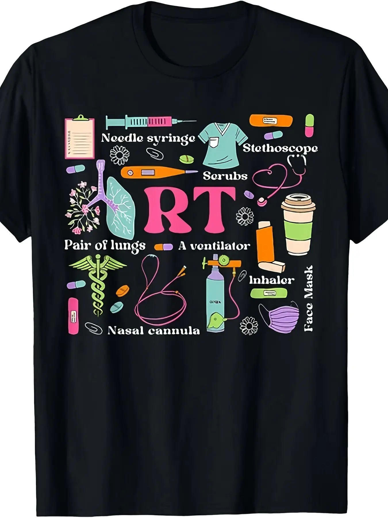 Men's Funny Respiratory Therapist RT Care T-Shirt - Retro Humor Graphic Tee with RT Symbol and Ventilator Design, Fit Casual Shirt for RTs, Year-Round Wearable for Clinics/Hospitals