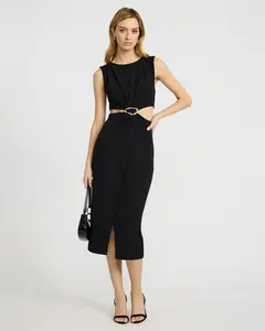 Express Crepe Hardware Cutout Midi Sheath Dress