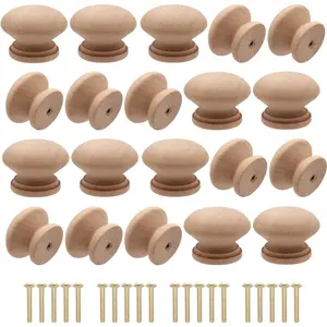 20 count Wooden Cabinet Knobs Unfinished  Knobs for Dresser Mushroom Drawer Knobs Pulls Handles (1.3" Dia., 1" Height, with Screws)