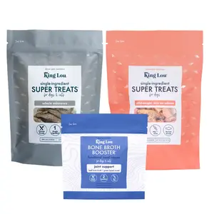 King Lou Healthy Glow Treats and Supplements Bundle for Dogs & Cats - Wild Salmon Bites, Whole Minnows, Joint Support Bone Broth - Supports Shiny Coat, Skin, and Joint Health