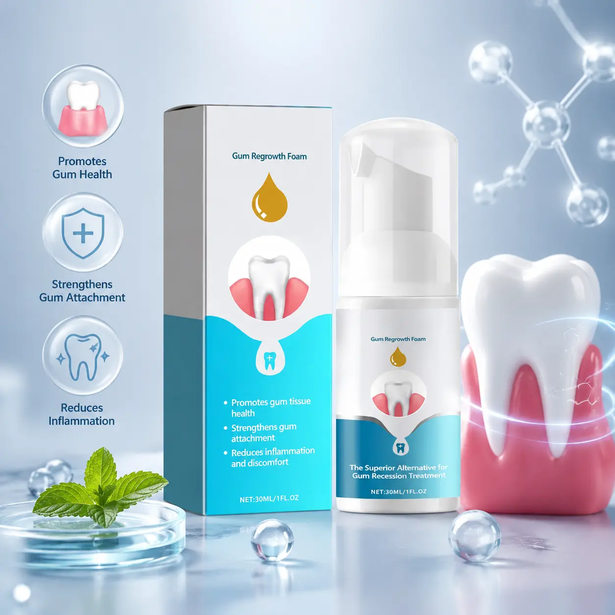 Gum Regrowth Foam- Protects Gums, Relieves Periodontal Blisters, Provides Oral Cleaning, Repairs Damage, Strengthens Teeth, Reinforces Gums for Healthier Mouth
