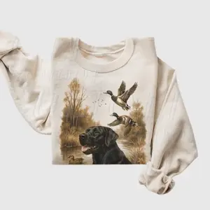 Retro Black Lab Mallard Ducks Sweatshirt/Tshirt, 90s Vintage Wildlife Labrador Retriever Hunting Duck Pullover, Boho Unisex Crewneck Sweatshirt, Gift Women and men