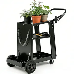 Welding Cart, Garden Cart, Heavy-duty Welding Cart, 3-Tier Welding Cart, with Wheels, Handle, and Gas Cylinder Rack, Black, 27.7" x 11.4" x 29.7"