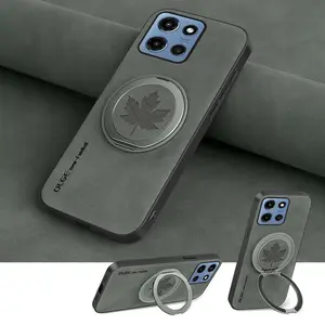 Maple leaf, 360° Spin Stand with Integrated Magnetic Kickstand for MOTO G Power 2025 /G 2025 /G 5G 2024/G Play 2024 5G /G Play 2024 4G /G Power 2024 5G, Luxury faux leather Case for G 2025 Phone Case, Fit for MagSafe and Car Holder