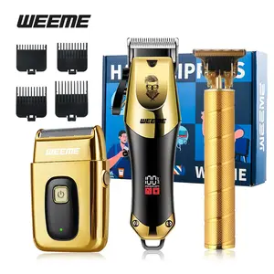 WEEME Men's 3 In 1 Grooming Kit, Cordless Hair Clipper With Alloy Blade, T-Shaped Usb Rechargeable Trimmer With Metal Body, LCD Display Shaver, Perfect For Haircut, Shaving & Beard Trimming, Ideal For Home Travel And Business Trip, Rechargeable Clippers