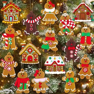 16count Gingerbread Man Ornaments for Christmas Tree Gingerbread Christmas Decorations with Gingerbreads House Ornament for Christmas Tree Hanging Party Decor