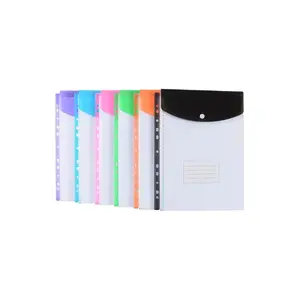 6 Pcs A4 Clear Plastic Punched Wallets 11 Hole Document Pockets Expandable Ring Binder Folders Top Opening File Wallets with Snap Button Label Pocket for School Office