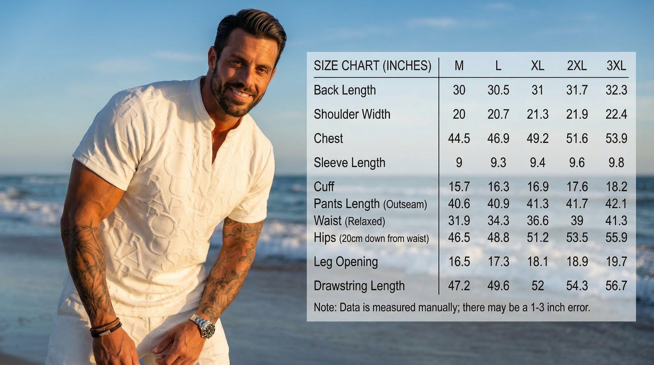 KZZ Men's Textured Letter Embossed Tee & Drawstring Waist Pants Regular Fit Casual Short Sleeve Notched Neck Top Above the Ankle Elastic Waist Trousers Spring Fall Clothe，FallFreshness summer vocation gifts for him Pocket Shortsleeve men 2 piece sets
