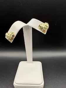 10K Gold Medium Nugget Heart Earrings