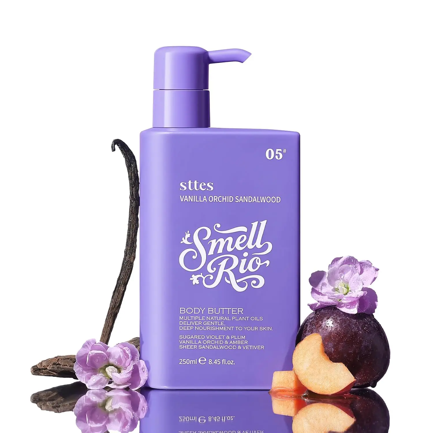 Sttes Smell Rio Body Butter 05# (Vanilla Orchid Sandalwood) - Fast Absorbing, Lightweight, Non-Greasy, With Active Caffeine, Jojoba Seed Oil, Natural Coconut Oil, 250ml/8.45 fl.oz