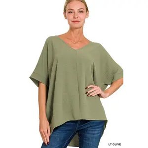 Zenana Women's Woven Airflow V-Neck Dolman Short Sleeve Women's Top