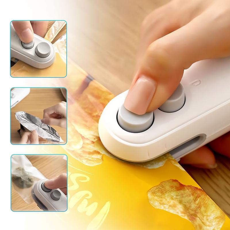 Rechargeable 2-in-1 Bag Sealer & Cutter Portable Heat Sealer for Snack Bags Chip Bags and Plastic Bags Quickly Seals to Lock in Freshness Clean White Design with Magnetic Backing for Convenient Fridge Storage Must-Have Kitchen Essential
