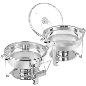 ZENY 2 Pack 5Qt Round Chafing Dish Buffet Set Stainless Steel Sturdy Chafer W/Lid Holder Catering Party Plates